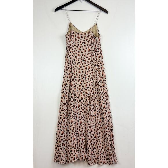 Theory Asymmetrical Leopard Maxi Cami Dress 100% Silk Pink - 2 - Picture 6 of 9